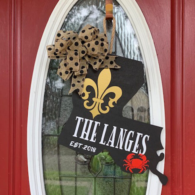 Louisiana Door hanger-Black with Fleur-carb